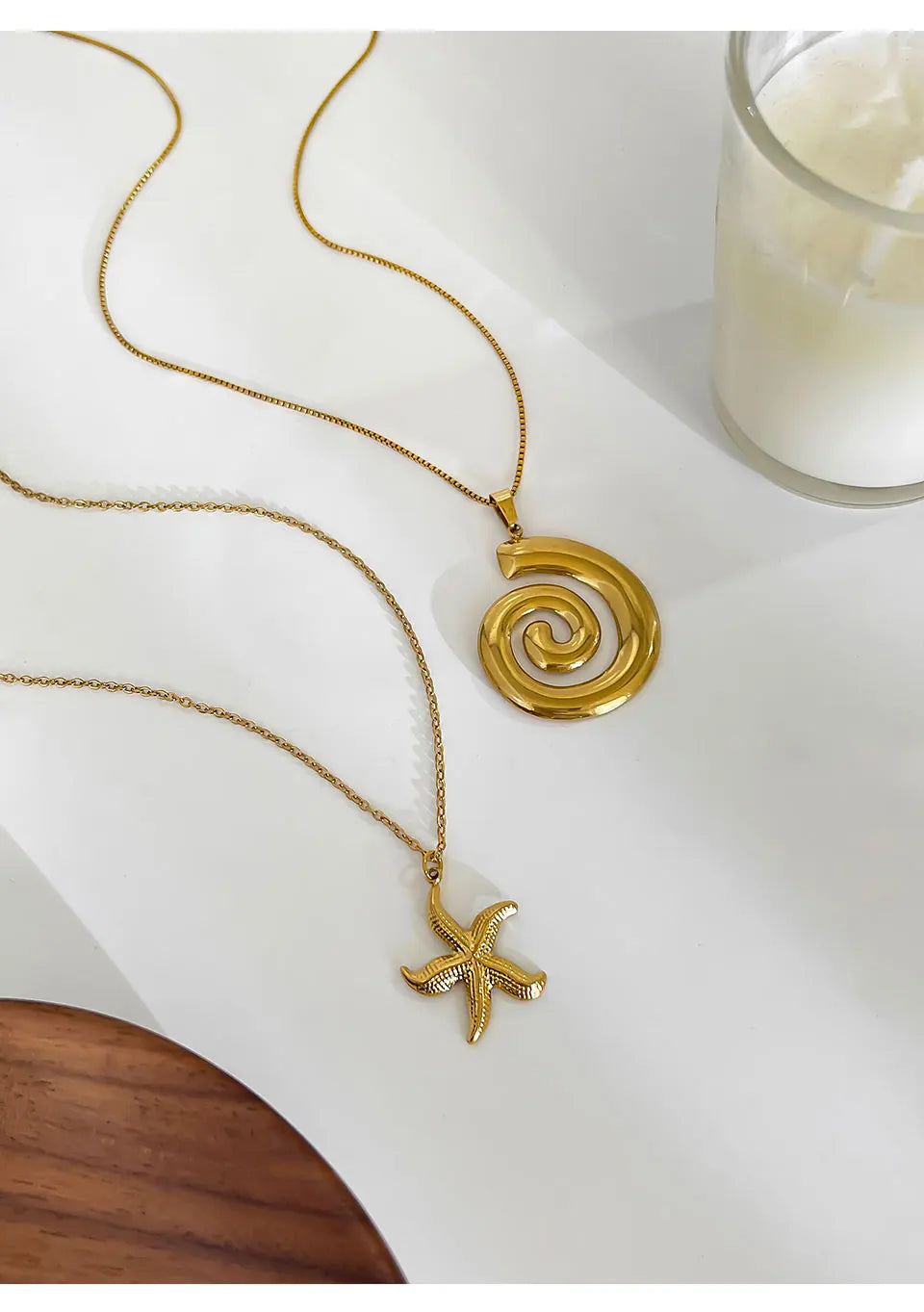 Peri'sbox New Fashion Starfish Hollow Vortex Spiral Pendant Necklace for Women 18K Gold Plated Tarnish Free Jewelry Gifts Summer