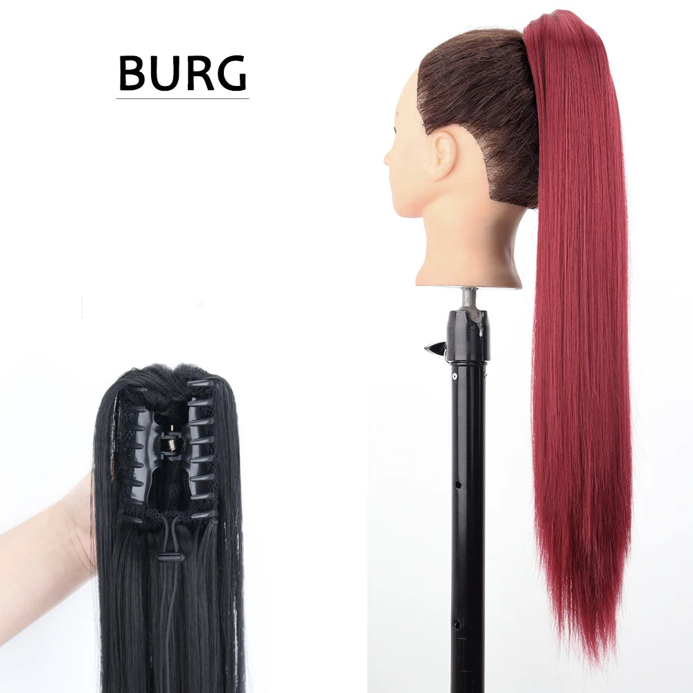 Synthetic Claw Clip Ponytail Hair Extension 24Inch Long Straight Ponytail Hair For Women Black Brown Pony Tail Hair Hairpiece
