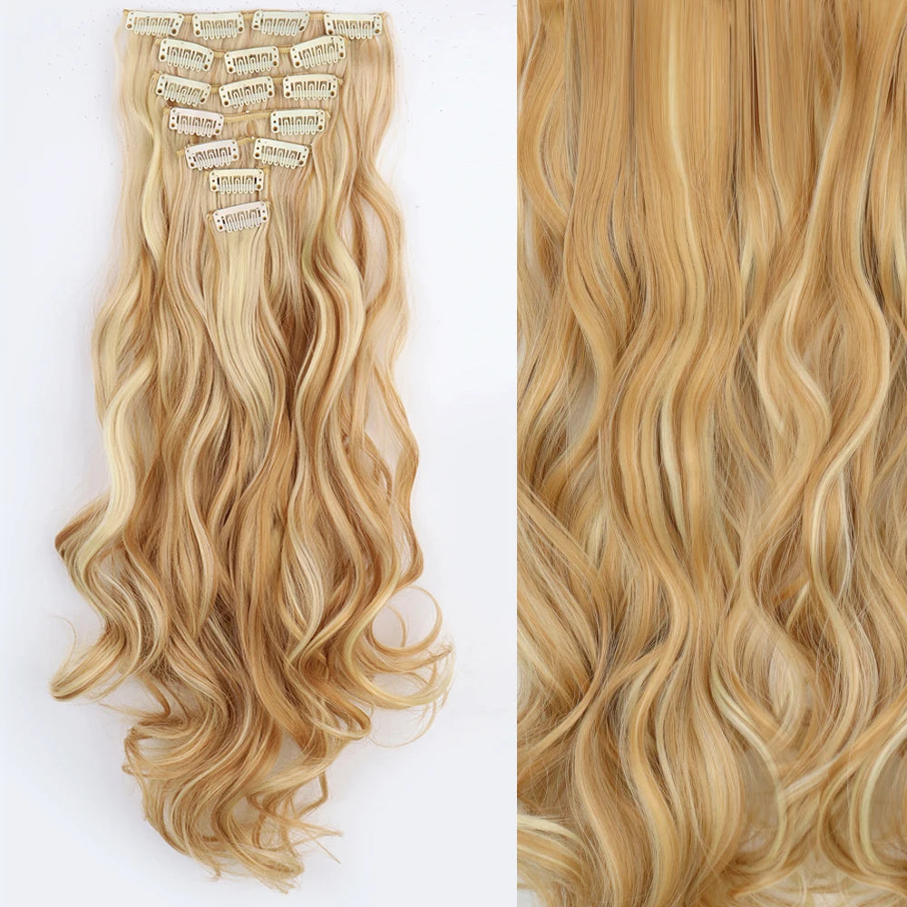 7Pcs/Set 16 Clips Hair Extension Black Long Straight Natural Hair Ombre Hairpiece Heat Resistant Fiber For Women Hairstyle