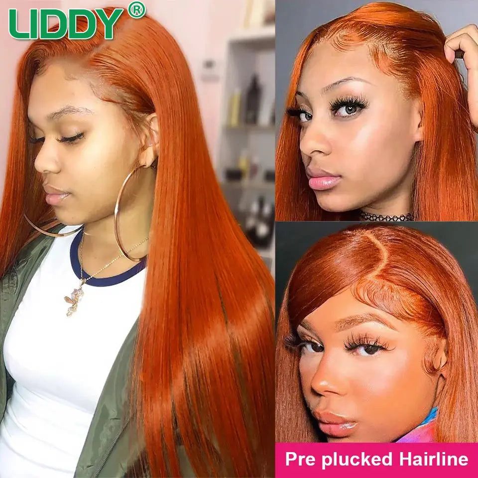 30 Inch Straight Orange Ginger Lace Front Wigs Human Hair 350 Colored Brazilian 360 HD Transparent Lace Frontal Wigs For Women