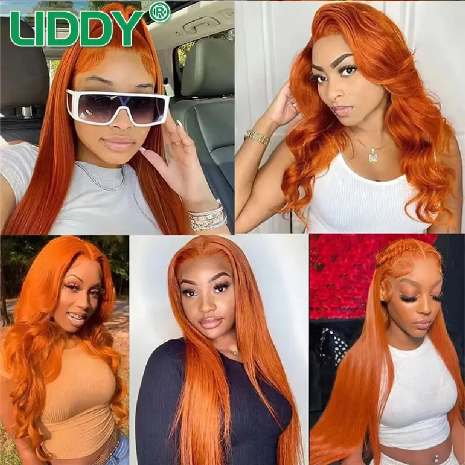 30 Inch Straight Orange Ginger Lace Front Wigs Human Hair 350 Colored Brazilian 360 HD Transparent Lace Frontal Wigs For Women
