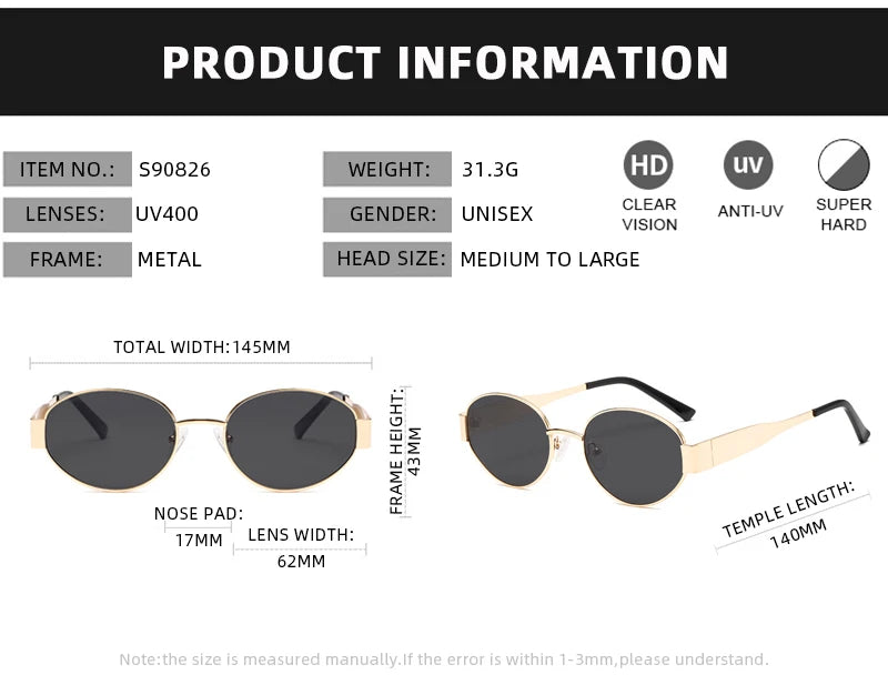 Retro Small Oval Sunglasses Men Women Luxury Metal Round Sun Glasses Male Classic Casual Driving Shades