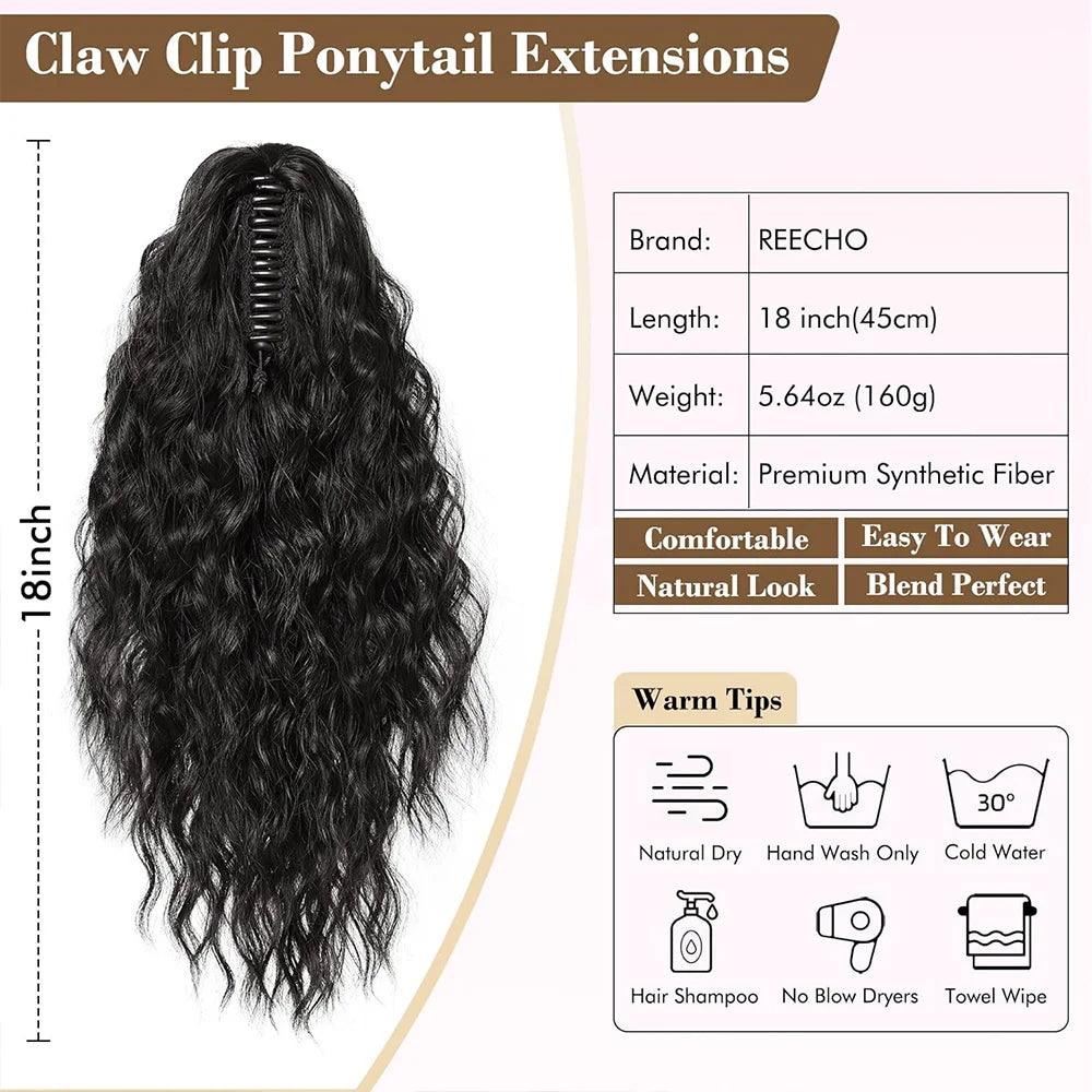 Chic Curly Wave Claw Clip Ponytail Extension | Natural-Looking, Easy Use Synthetic Hair for Everyday Elegance