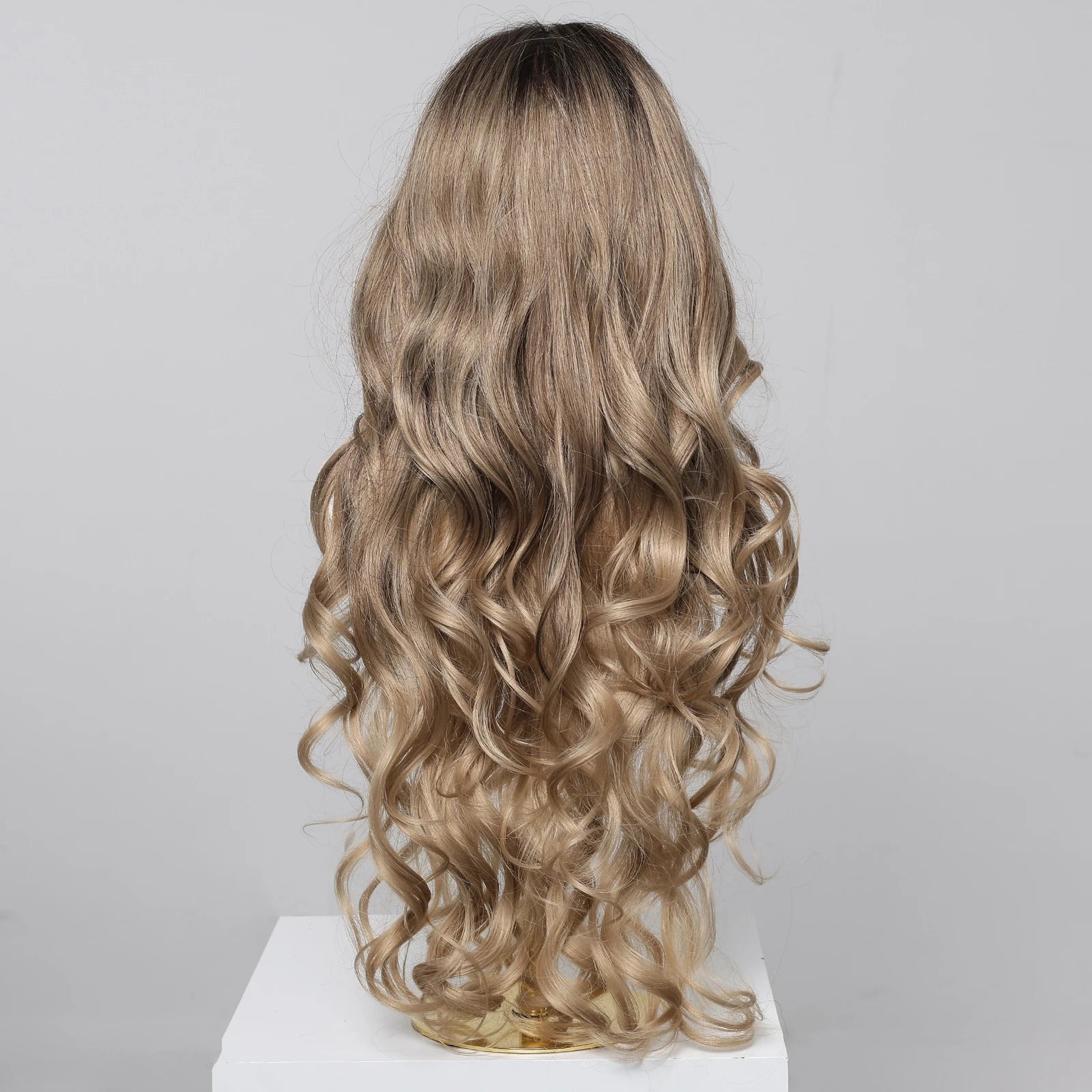 Loose Body Wave Synthetic Wigs Long Brown Blonde Ombre Wig with Bangs Wave Curl Wigs for Black Women Heat Resistant Daily Party