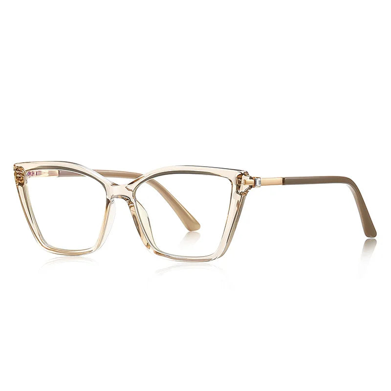 TFTB Fashion Trend Women Cat Eye Glasses Ultra Light TR90 Blue Light Blocking Alloy Optical Prescription Eyeglasses Frame 138mm