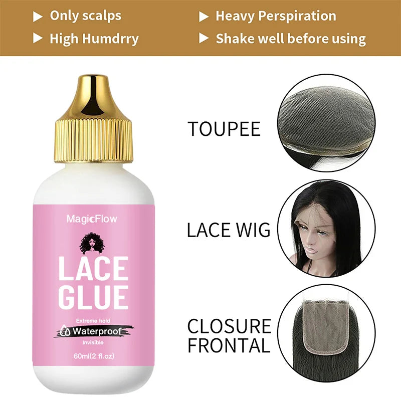 60ml/2fl.oz Waterproof Lace Wig Glue - Strong Hold, Invisible, Quick Dry & Easy Removal - No Odor Adhesive for All Wigs