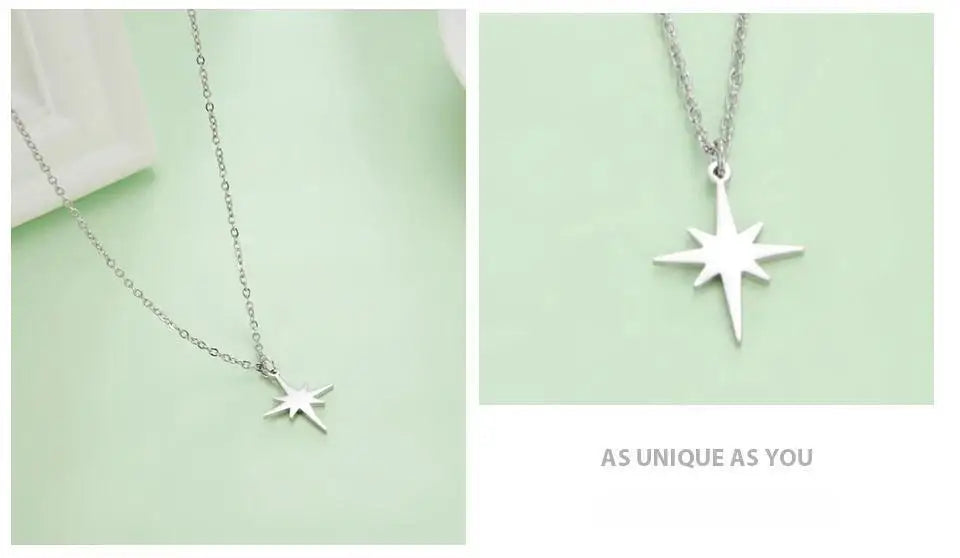 Lemegeton Simple North Star Pendant Necklace Fashion Women's Necklace Stainless Steel Starlight Choker Jewelry Lover Party Gift