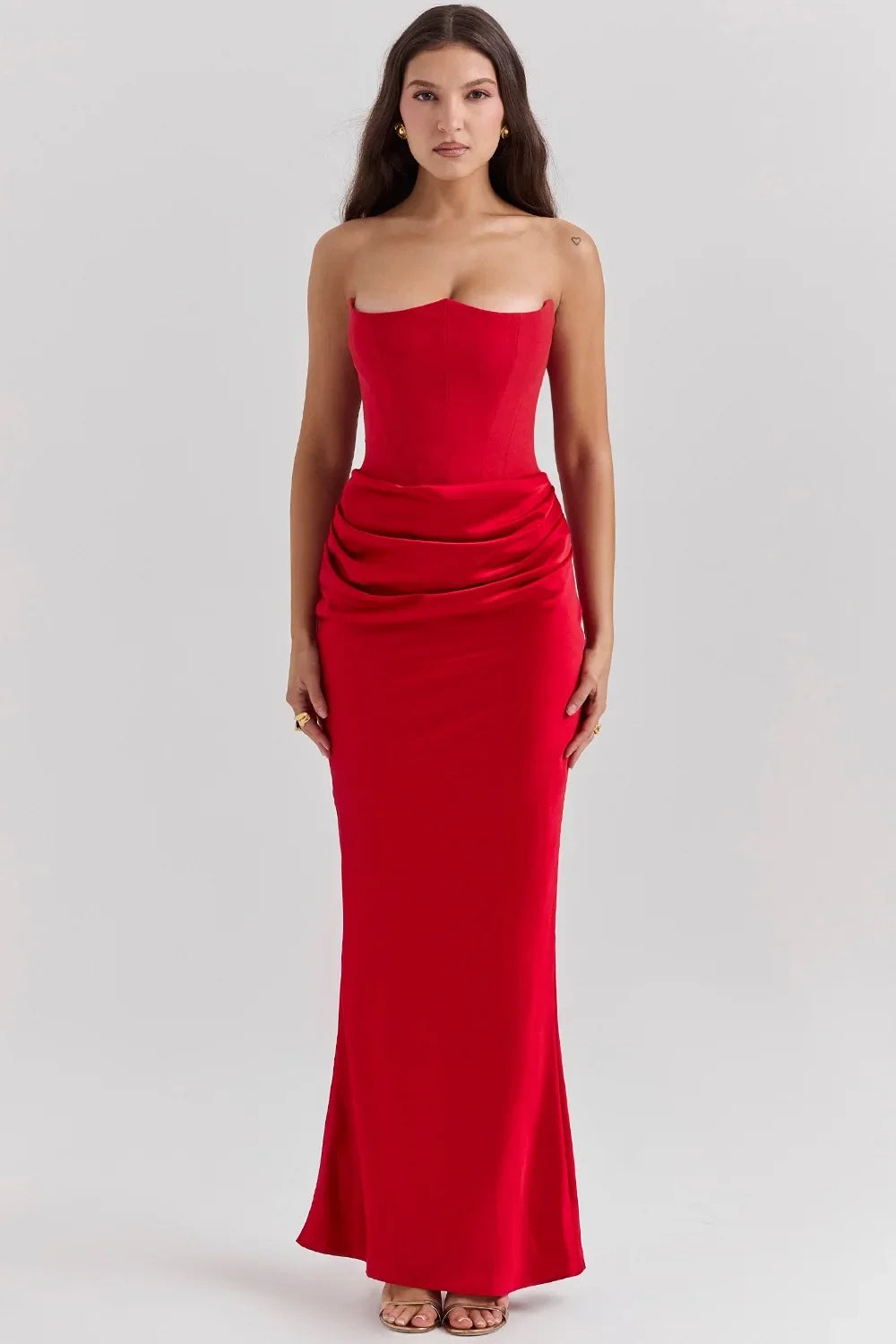 Mingmingxi 2025 Women's Evening Dress Strapless Pink Prom Party Dresses Sexy Satin Long Corset Dress Elegant Maxi Gala Dresses