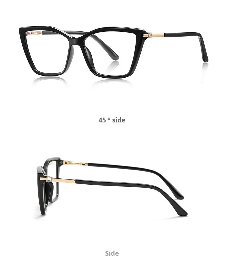 TFTB Fashion Trend Women Cat Eye Glasses Ultra Light TR90 Blue Light Blocking Alloy Optical Prescription Eyeglasses Frame 138mm