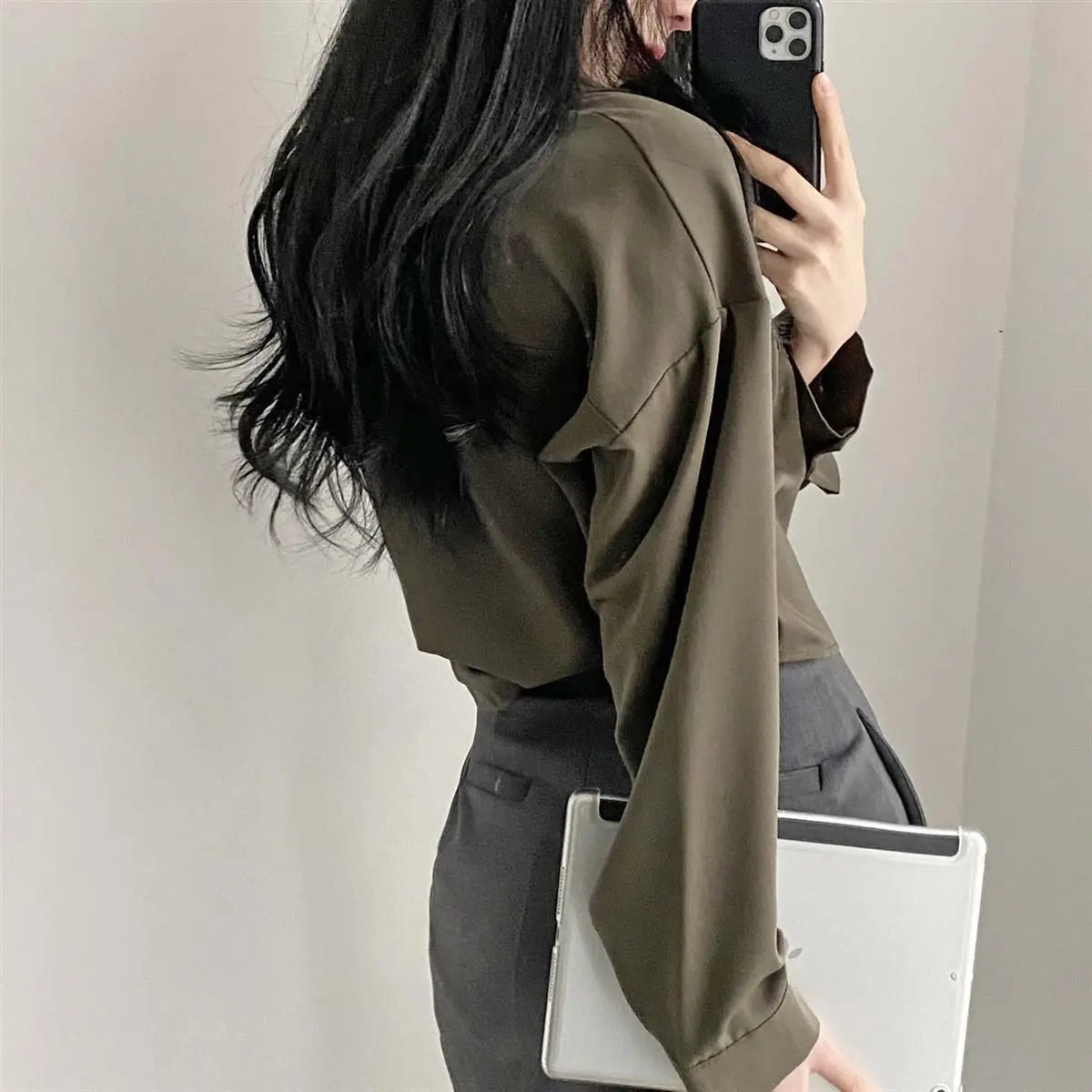 Long Sleeved Shirt And Blouse Simple Single Breasted Loose Casual Solid OL Trend Short Top Simple Elegant Fashion Women Clothes