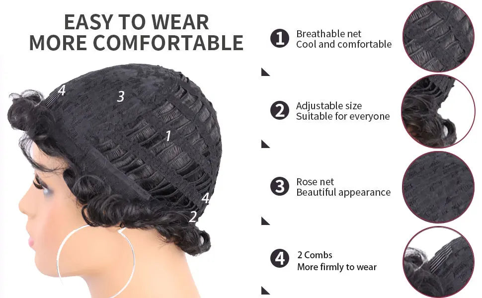 Finger Wave Synthetic Wig Short Mommy Hair Curly Wigs for Black Women Lady Nuna Wig 1920s Cosplay Costume Halloween Party