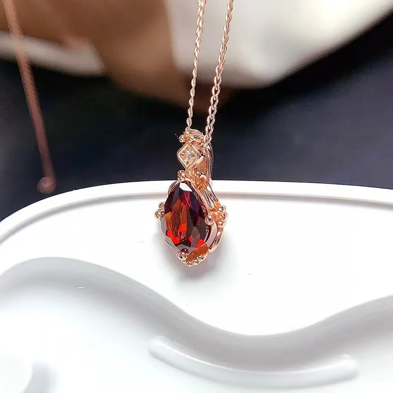 Genuine 925 silver garnet pendant 6mm*8mm naturtal garnet necklace pendant with 45cm 925 silver necklace gift for women