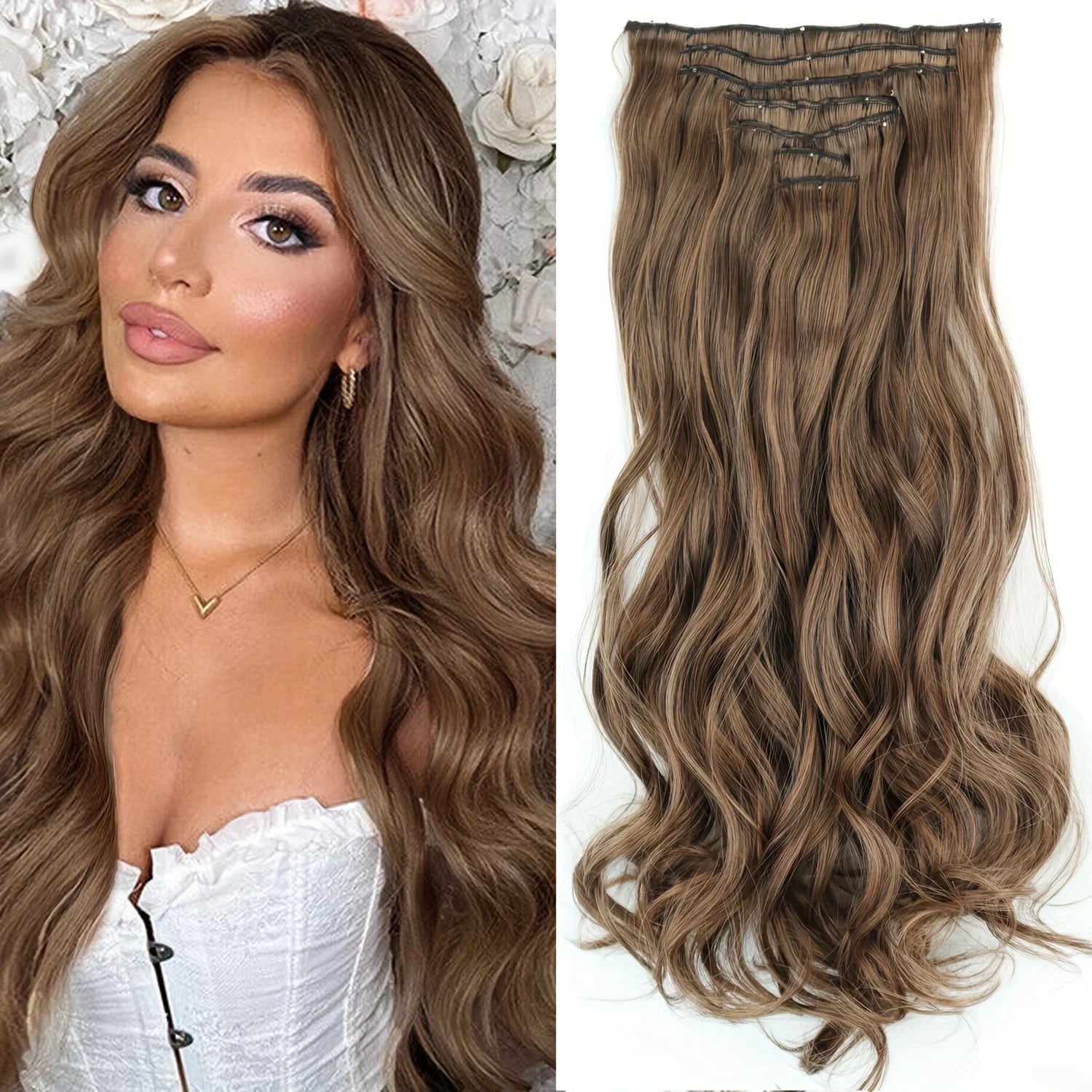 Long Straight Hairstyle 16 Clips 7Pcs/Set Hair Extensions Natural Synthetic Blonde Black Hairpieces Heat Resistant For Women