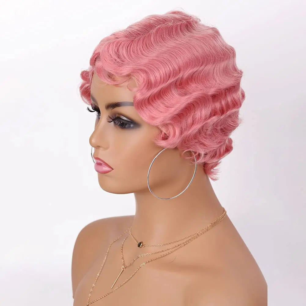Finger Wave Synthetic Wig Short Mommy Hair Curly Wigs for Black Women Lady Nuna Wig 1920s Cosplay Costume Halloween Party