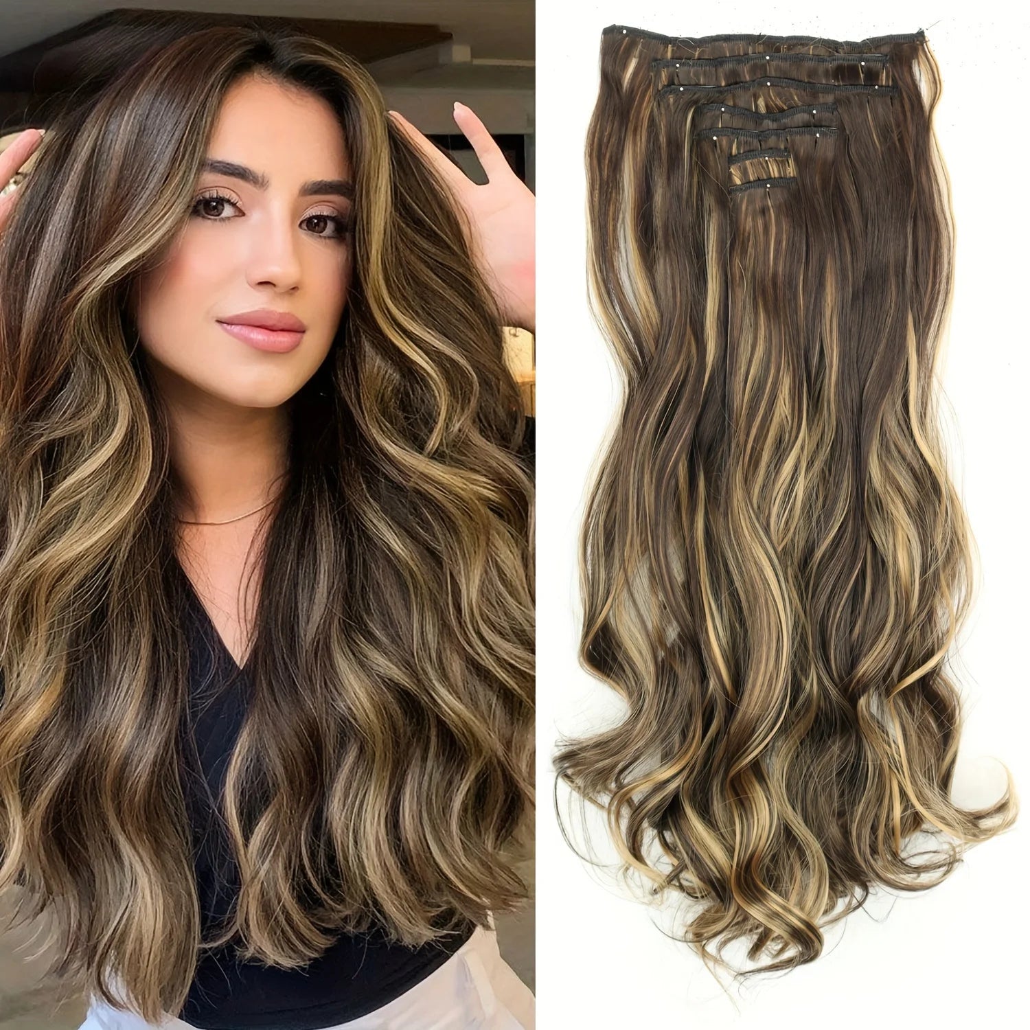 Long Straight Hairstyle 16 Clips 7Pcs/Set Hair Extensions Natural Synthetic Blonde Black Hairpieces Heat Resistant For Women