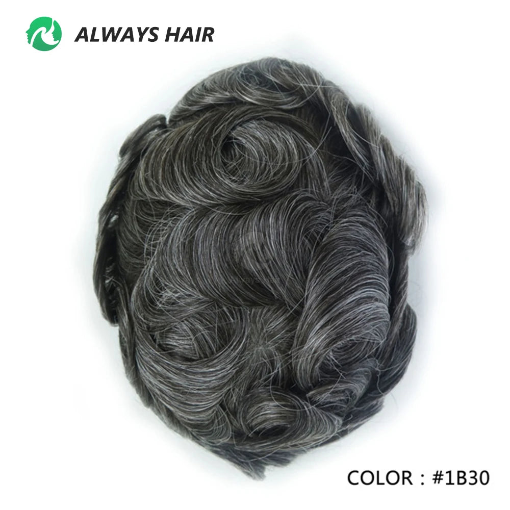 0.12-0.14mm PU Men Toupee Full Thickness Skin Indian Human Hair Men's Capillary Prothesis 130% Density Wig Man