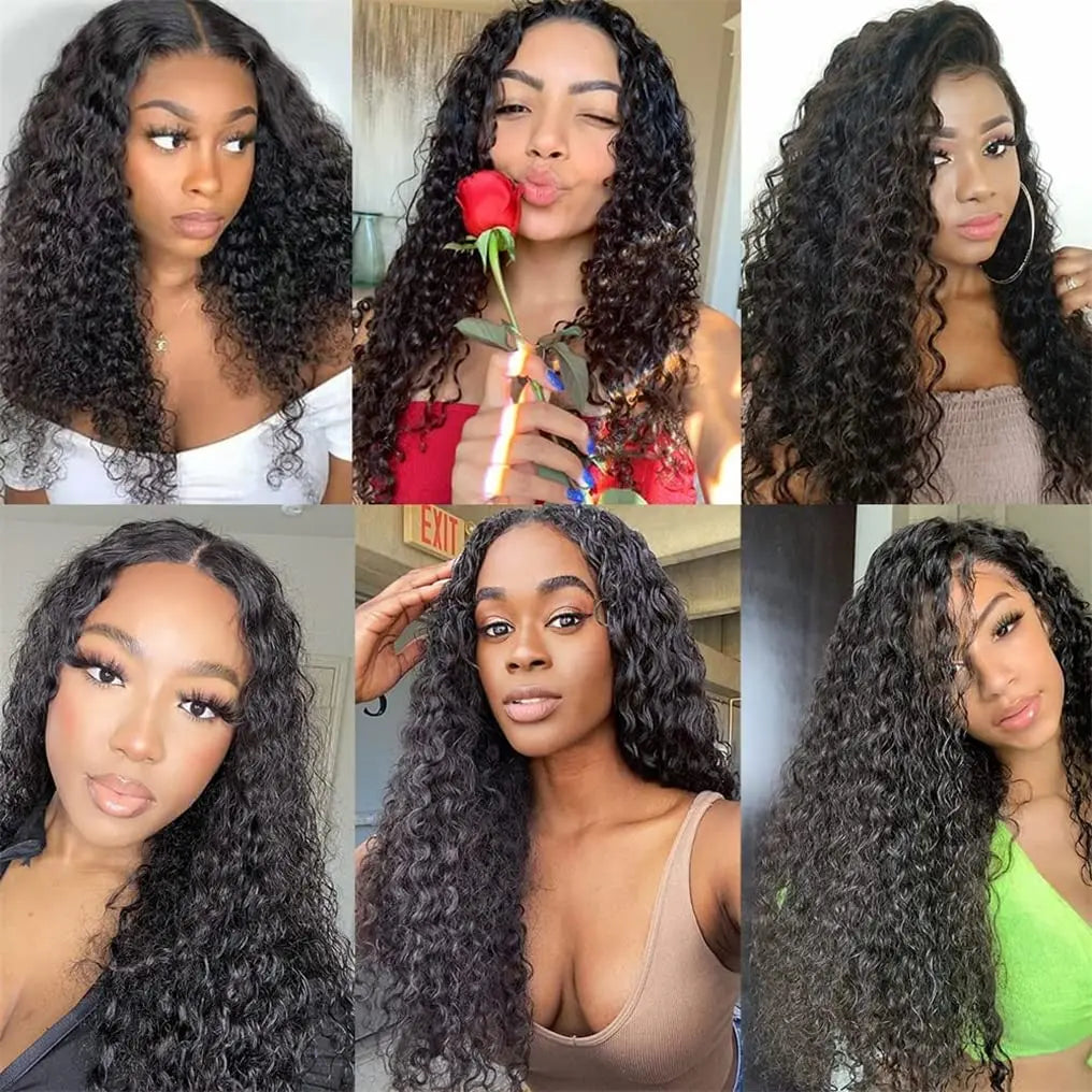 Human Hair Bundles Natural Black Water Wave Brazilian Human Hair Weave Bundles Virgin Hair 10-30 inches with Closure