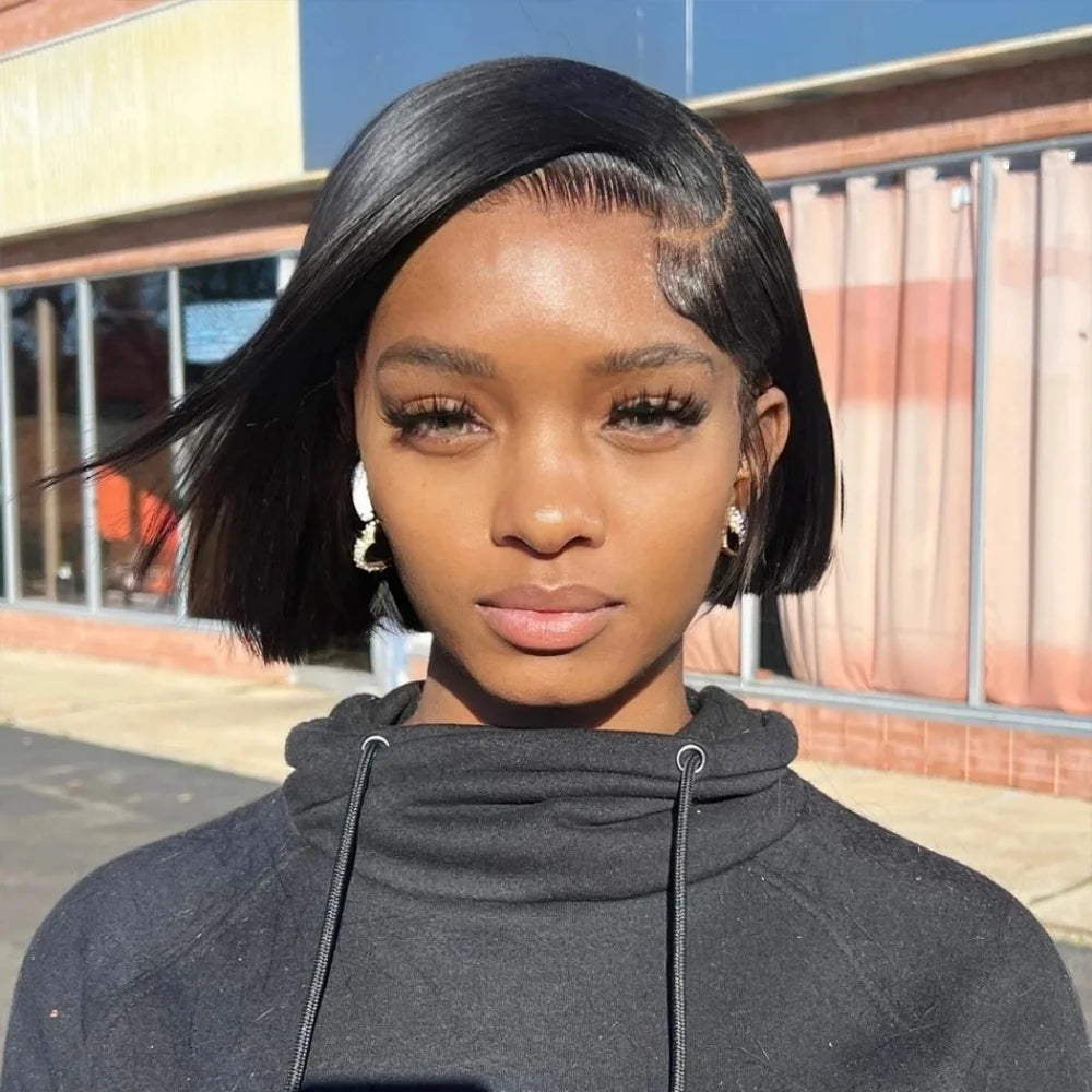 Vietnamese Bone Straight Bob Human Hair Short Wig Hair 13x4 Lace Frontal Bob Wig 100% Human Hair Preplucked Wig 12 14 inch 200%