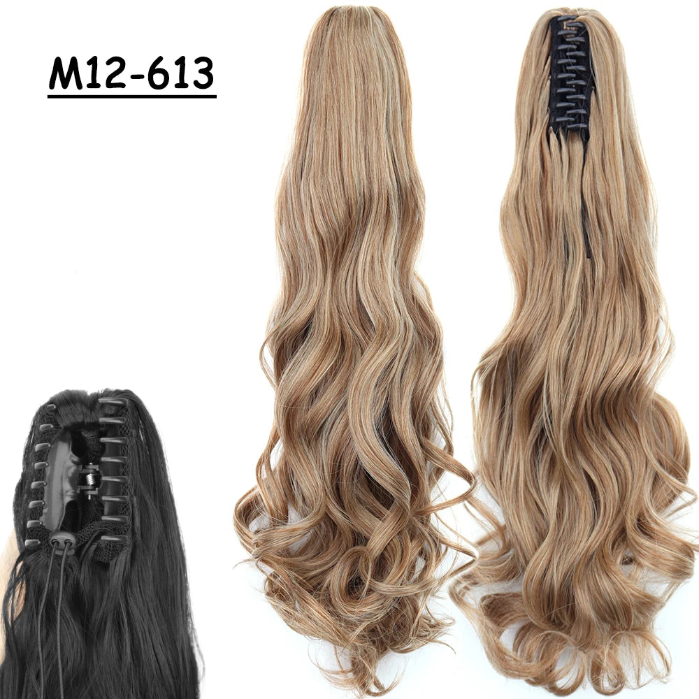 Synthetic Claw Clip Ponytail Hair Extension 24Inch Long Straight Ponytail Hair For Women Black Brown Pony Tail Hair Hairpiece