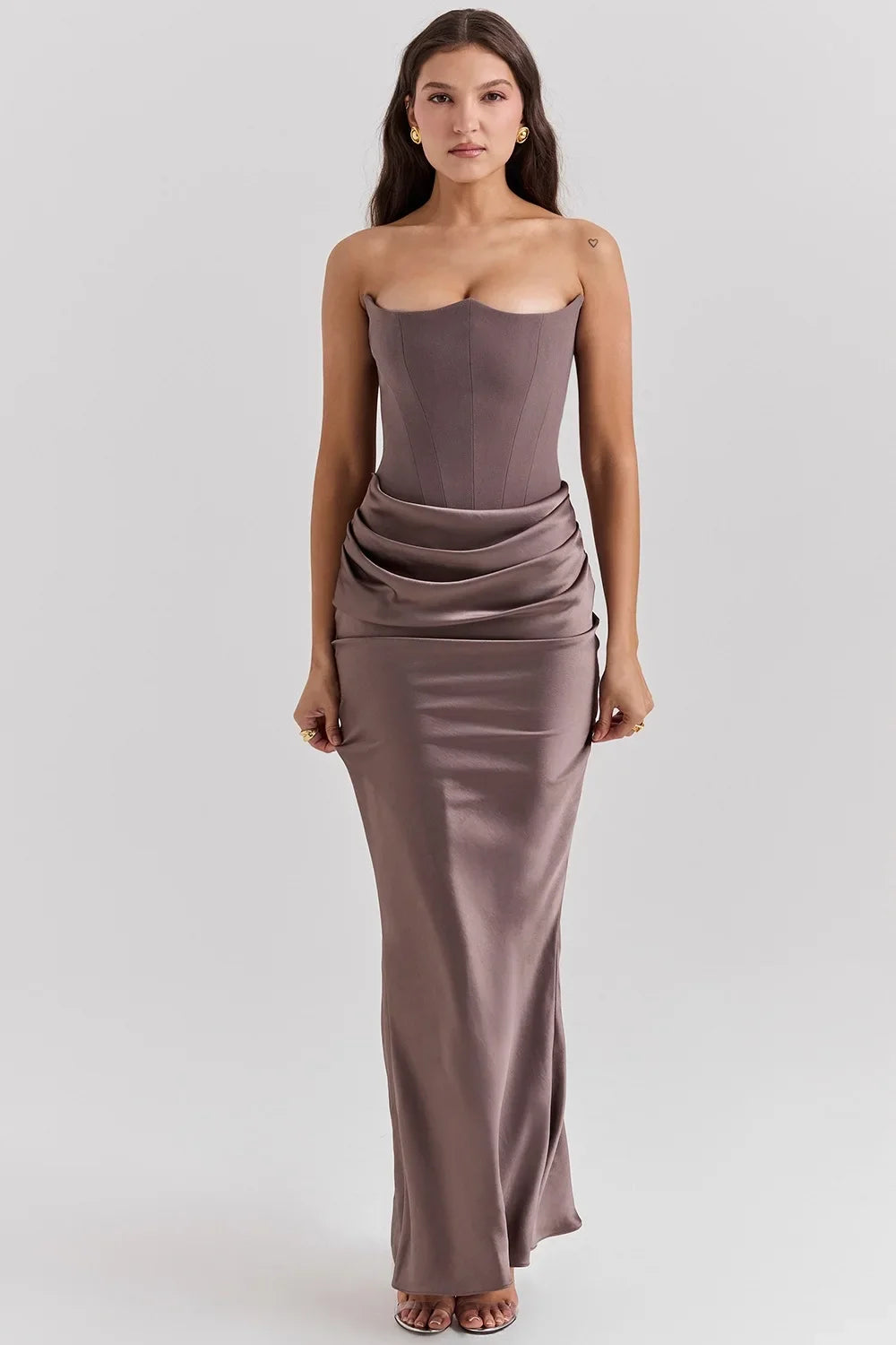 Mingmingxi 2025 Women's Evening Dress Strapless Pink Prom Party Dresses Sexy Satin Long Corset Dress Elegant Maxi Gala Dresses