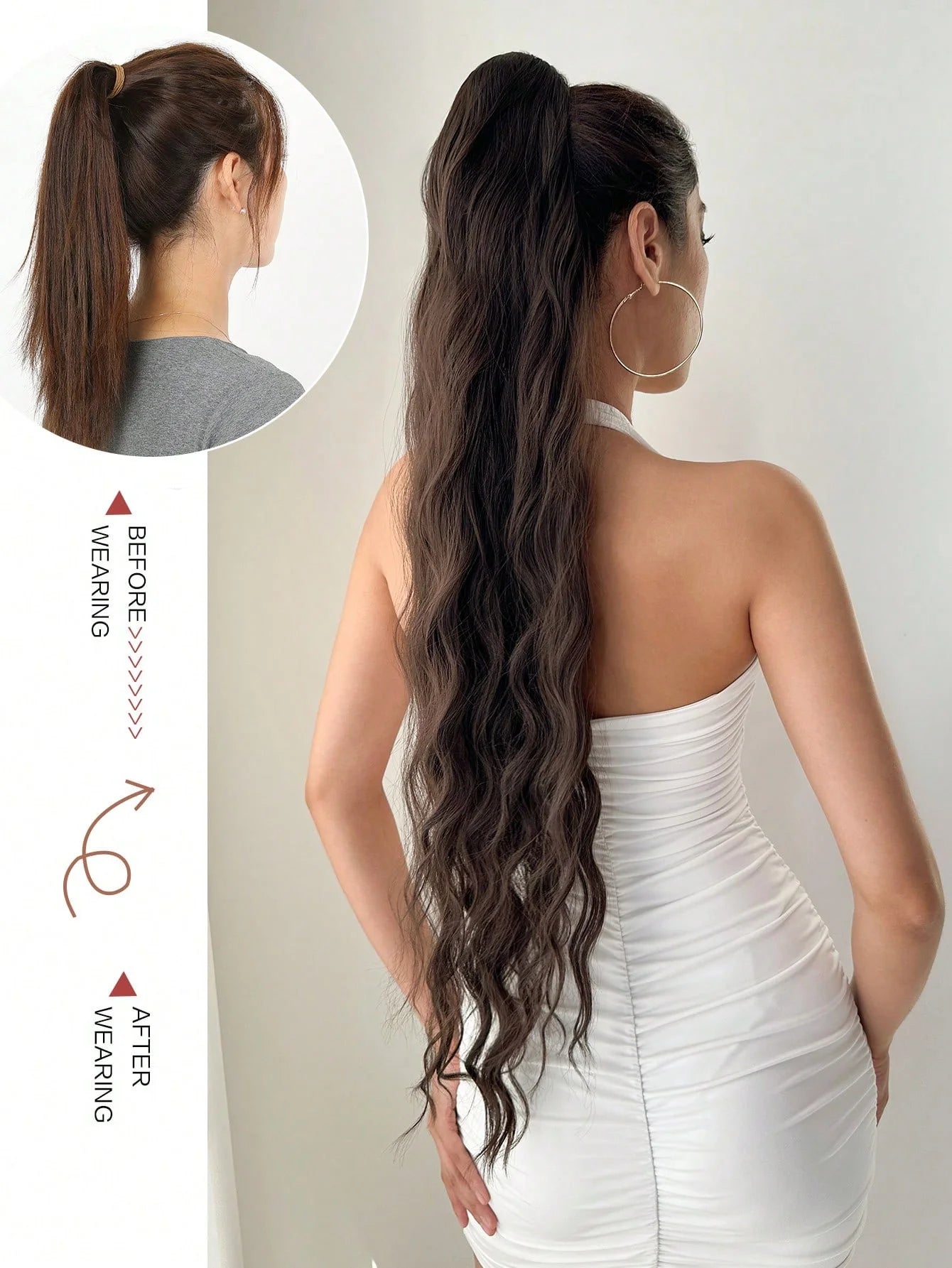 Synthetic  32”Claw Ponytail Extension Straight Hair Water Wave Clip In Hair Extensions Soft Natural Multi-Gift Preference