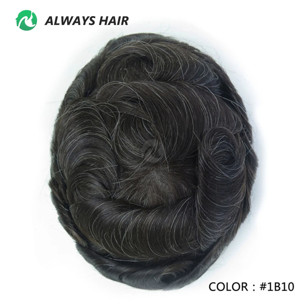 0.12-0.14mm PU Men Toupee Full Thickness Skin Indian Human Hair Men's Capillary Prothesis 130% Density Wig Man