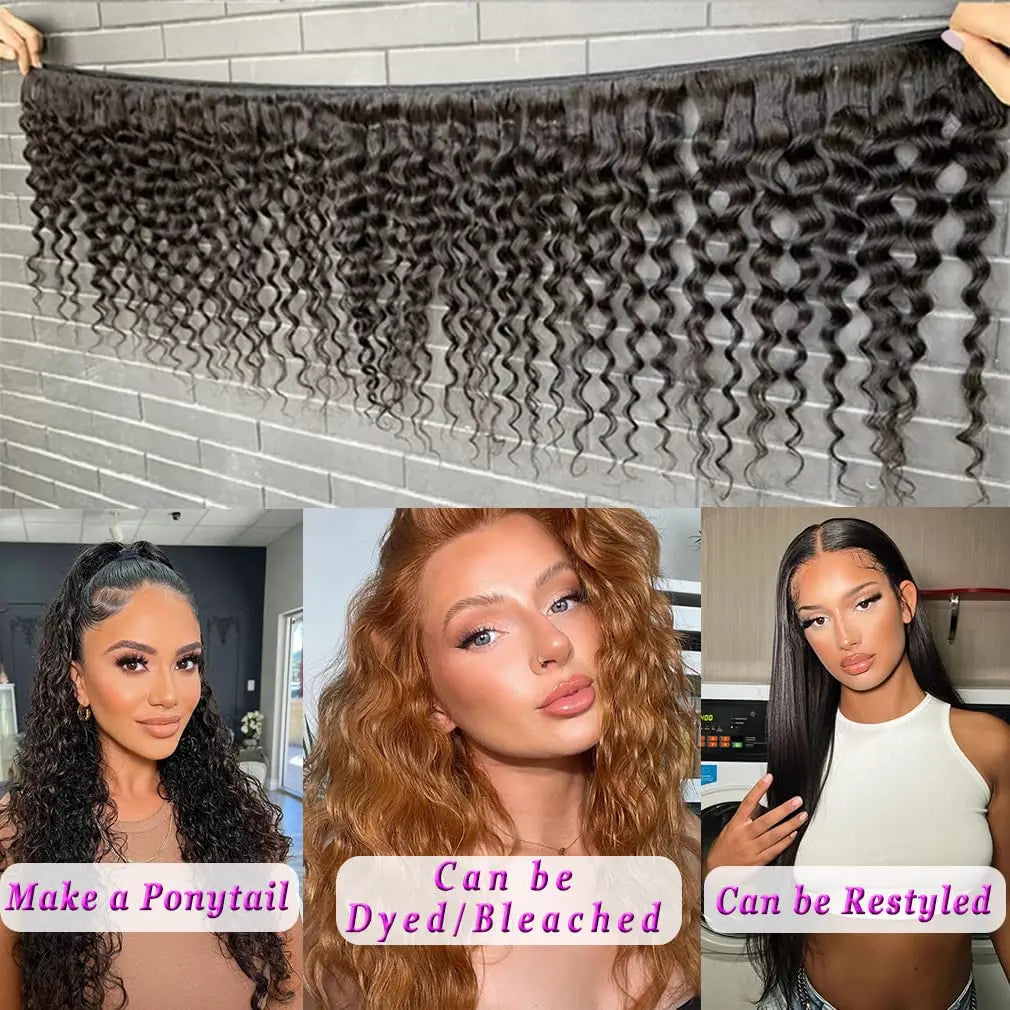 Deep Wave Bundles 16 18 20 Inch Wet and Wavy Bundles 100% Unprocessed Hair Bundles 12A Water Wave 3 Bundles Human Hair Extension
