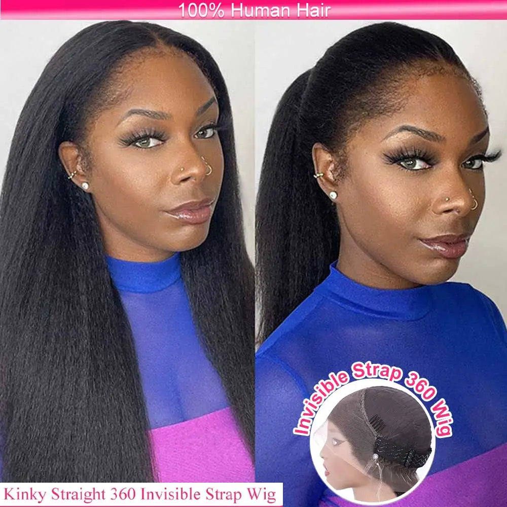 Invisible Strap 360 Full Hd Lace Glueless Wig Kinky Straight Human Hair Wig Lace Front Wig Drawstring 360 Frontal Wig 30 Inch