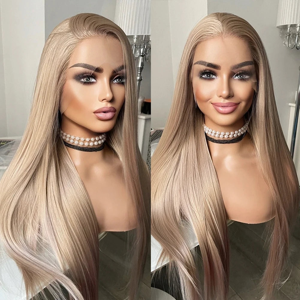 13X4 Lace Wig Long Straight Hair Synthetic Lace Front Wigs for Women Ash Blonde Wigs Synthetic Heat Resistant Party Cosplay Wig