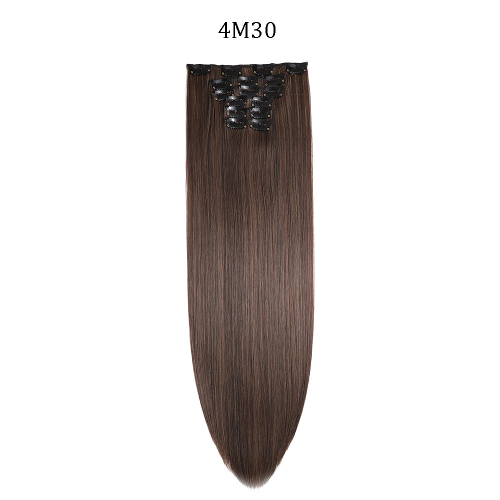 24 inches Synthetic Long Straight Hairstyle 16 Clips 6Pcs/Set Hair Extensions Blonde Black Hairpieces Heat Resistant For Women