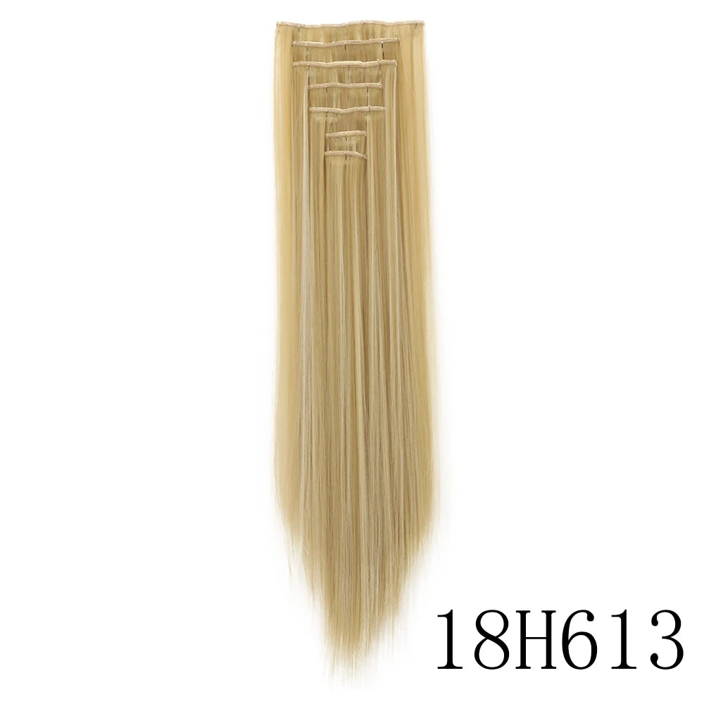 LANSA 7Clips Long Straight Synthetic Clip On Hair Extensions Cheveux Clip Naturel High Temperature Fiber Black Brown Hairpiece