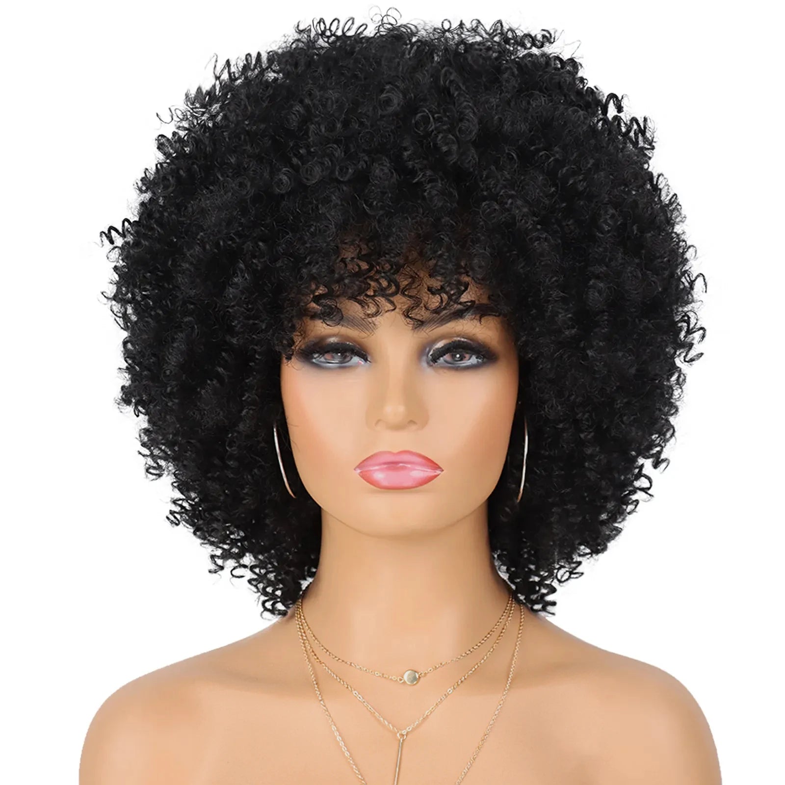 Tereshar Synthetic Short Curly with Bangs for Black Women 8 inch Afro Kinky Curly Wig Synthetic Hair Wigs for Daily Party Use