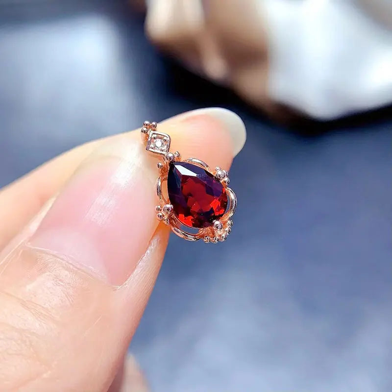 Genuine 925 silver garnet pendant 6mm*8mm naturtal garnet necklace pendant with 45cm 925 silver necklace gift for women