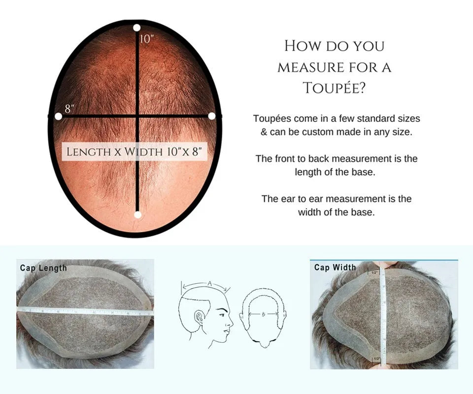 Men 26mm Natural Curly Human Hair Toupee Hair Replacement Capillary Prosthesis 100% Human Hair Durable skin Base Poly Easy Wear