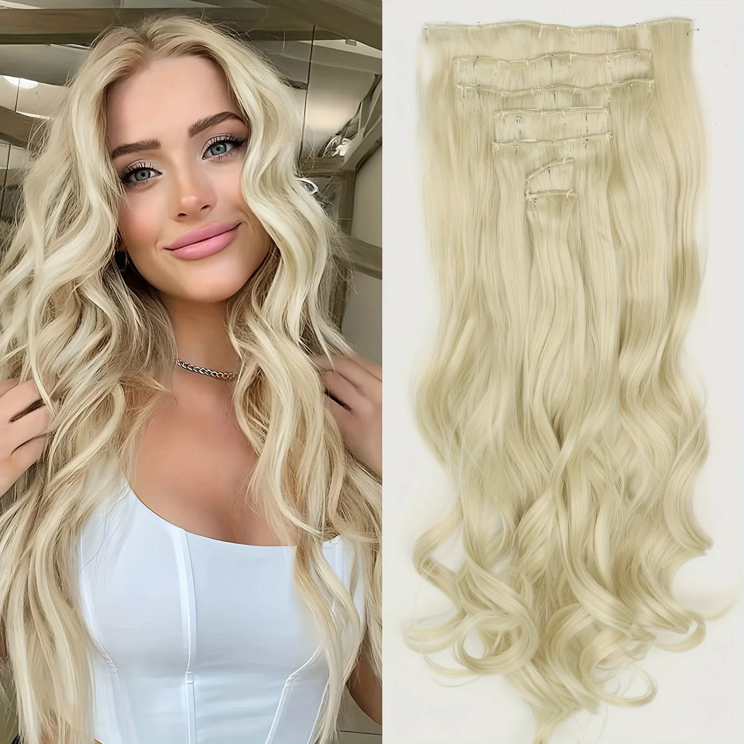 7Pcs/Set 16 Clips Hair Extension Black Long Straight Natural Hair Ombre Hairpiece Heat Resistant Fiber For Women Hairstyle