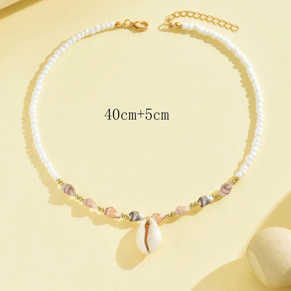 Fashionable  Natural Seashell Beaded Necklace Shell Pendant Ocean Inspired Jewelry Choker Suitable For Women Holiday Party Daily