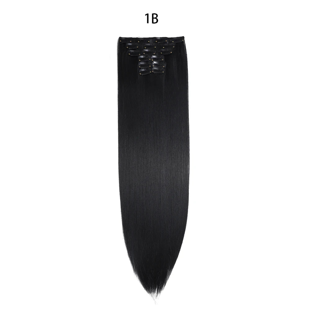 24 inches Synthetic Long Straight Hairstyle 16 Clips 6Pcs/Set Hair Extensions Blonde Black Hairpieces Heat Resistant For Women