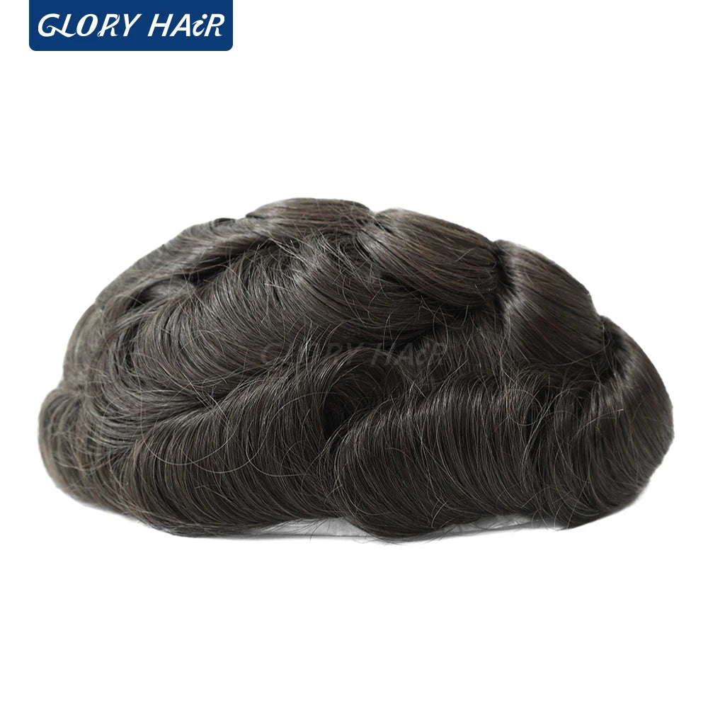 I Skin Hair Prosthesis 0.12 - 0.14 mm Indian Human Hair Multiple Sizes Toupee Men Fashion Wig Male