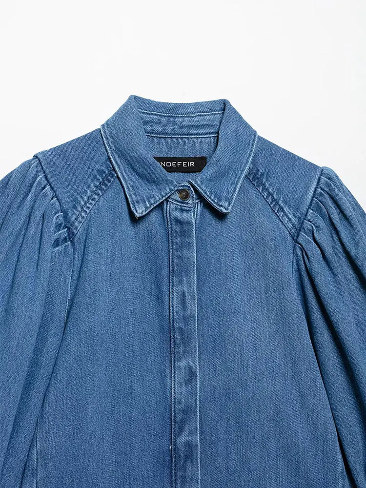 TRAFNLZGMSJ 2025 Spring Summer Casual Women's Denim Blouse Collar Single Breasted Loose Blouse New Fashion Shirts