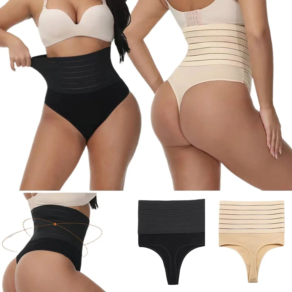 2Pcs High Waist Butt Lifter Women Thong Shaper Tummy Control Panties Shaping Underwear Waist Trainer Pulling Briefs Shapewear