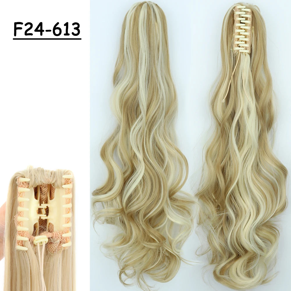 Synthetic Claw Clip Ponytail Hair Extension 24Inch Long Straight Ponytail Hair For Women Black Brown Pony Tail Hair Hairpiece