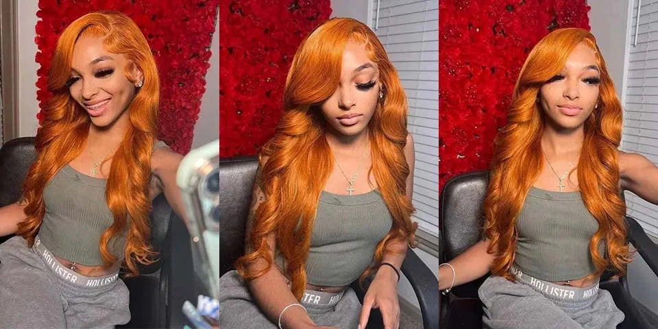30 Inch Straight Orange Ginger Lace Front Wigs Human Hair 350 Colored Brazilian 360 HD Transparent Lace Frontal Wigs For Women