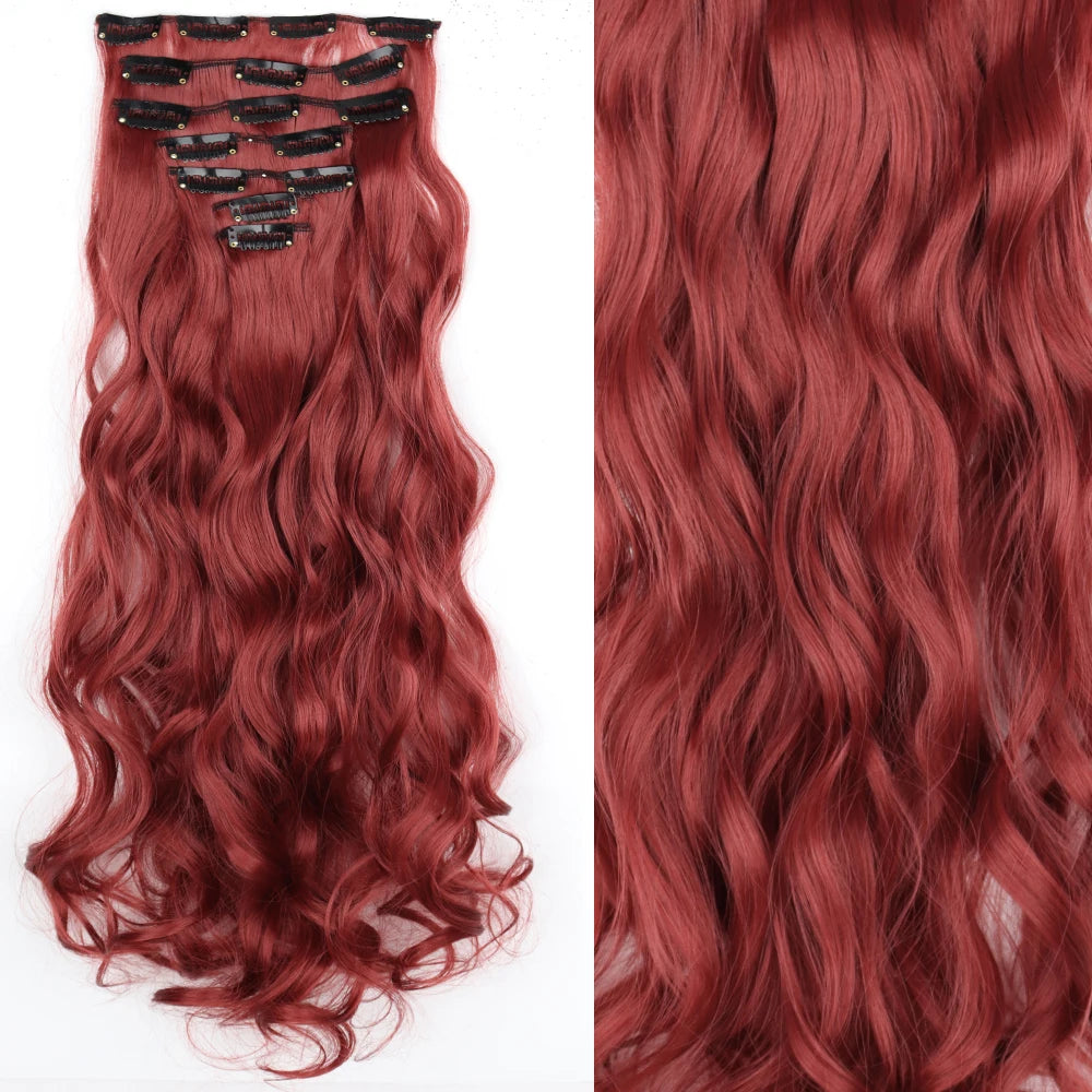 7Pcs/Set 16 Clips Hair Extension Black Long Straight Natural Hair Ombre Hairpiece Heat Resistant Fiber For Women Hairstyle