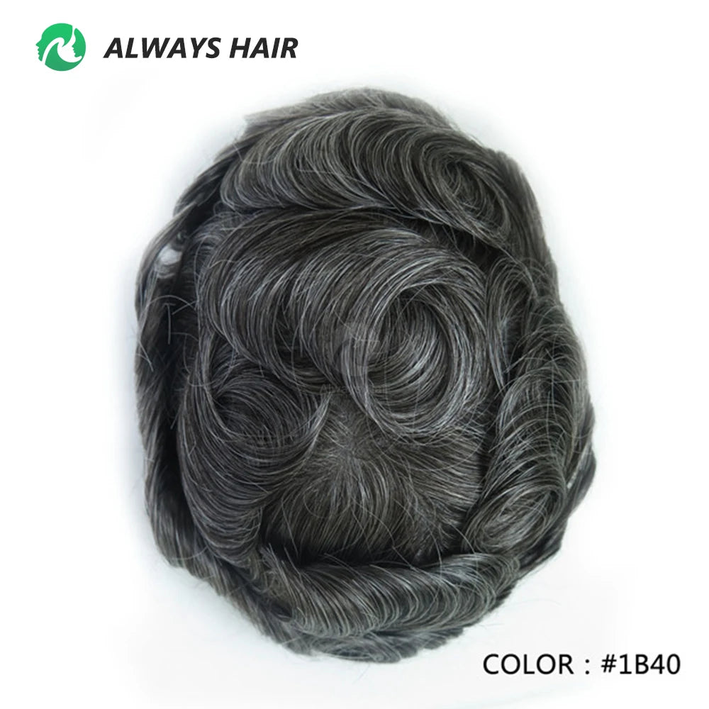0.12-0.14mm PU Men Toupee Full Thickness Skin Indian Human Hair Men's Capillary Prothesis 130% Density Wig Man