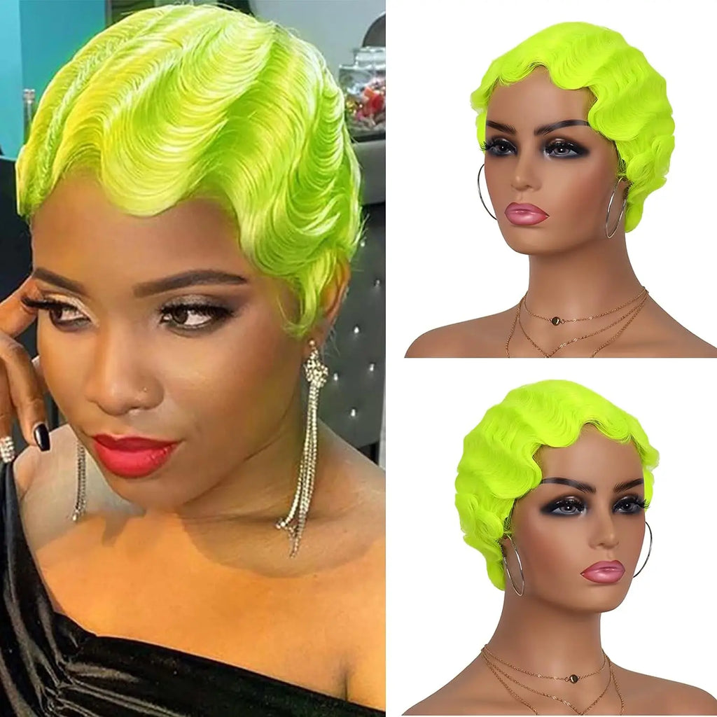 Finger Wave Synthetic Wig Short Mommy Hair Curly Wigs for Black Women Lady Nuna Wig 1920s Cosplay Costume Halloween Party