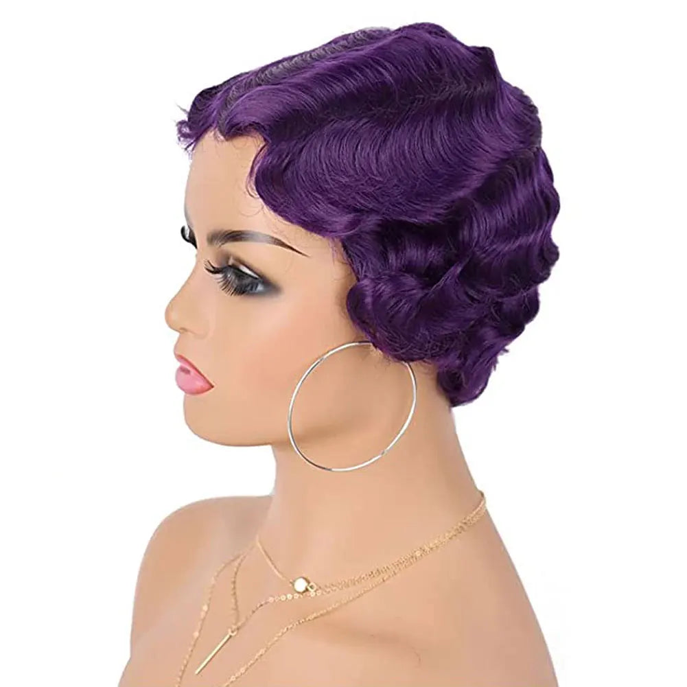 Finger Wave Synthetic Wig Short Mommy Hair Curly Wigs for Black Women Lady Nuna Wig 1920s Cosplay Costume Halloween Party