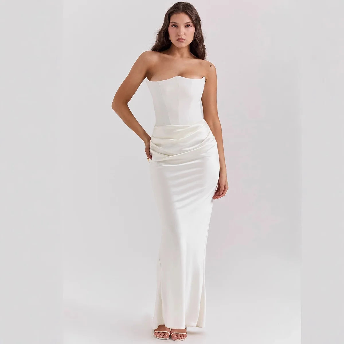 Mingmingxi 2025 Women's Evening Dress Strapless Pink Prom Party Dresses Sexy Satin Long Corset Dress Elegant Maxi Gala Dresses