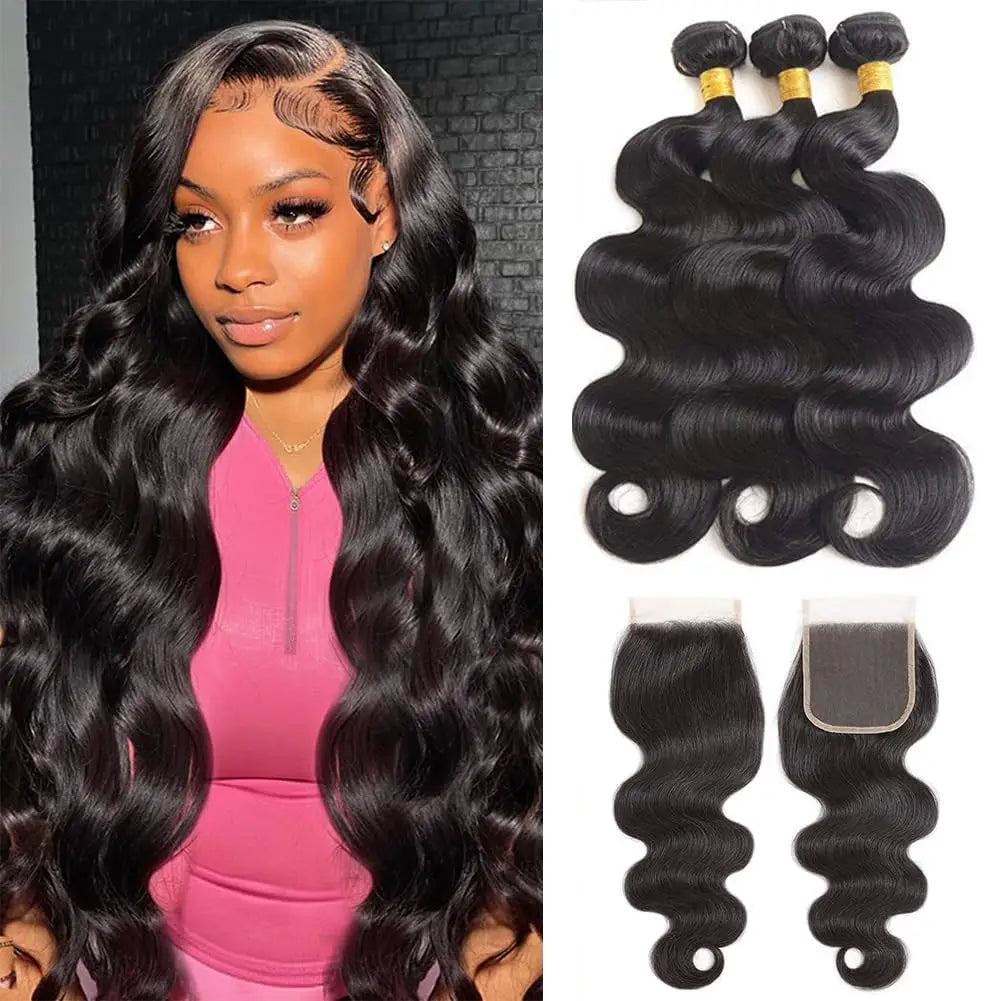 #27 Honey Blonde Human Hair Bundles with Closure Body Wave Bundles Hair With 4x4 Closure Brazilian Hair Weave Bundles Hair Remy