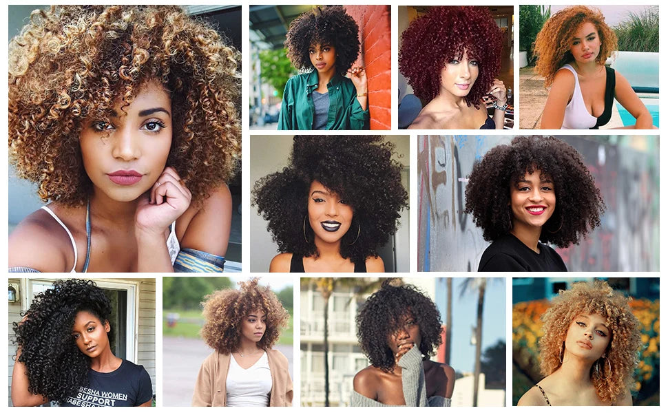 Tereshar Synthetic Short Curly with Bangs for Black Women 8 inch Afro Kinky Curly Wig Synthetic Hair Wigs for Daily Party Use