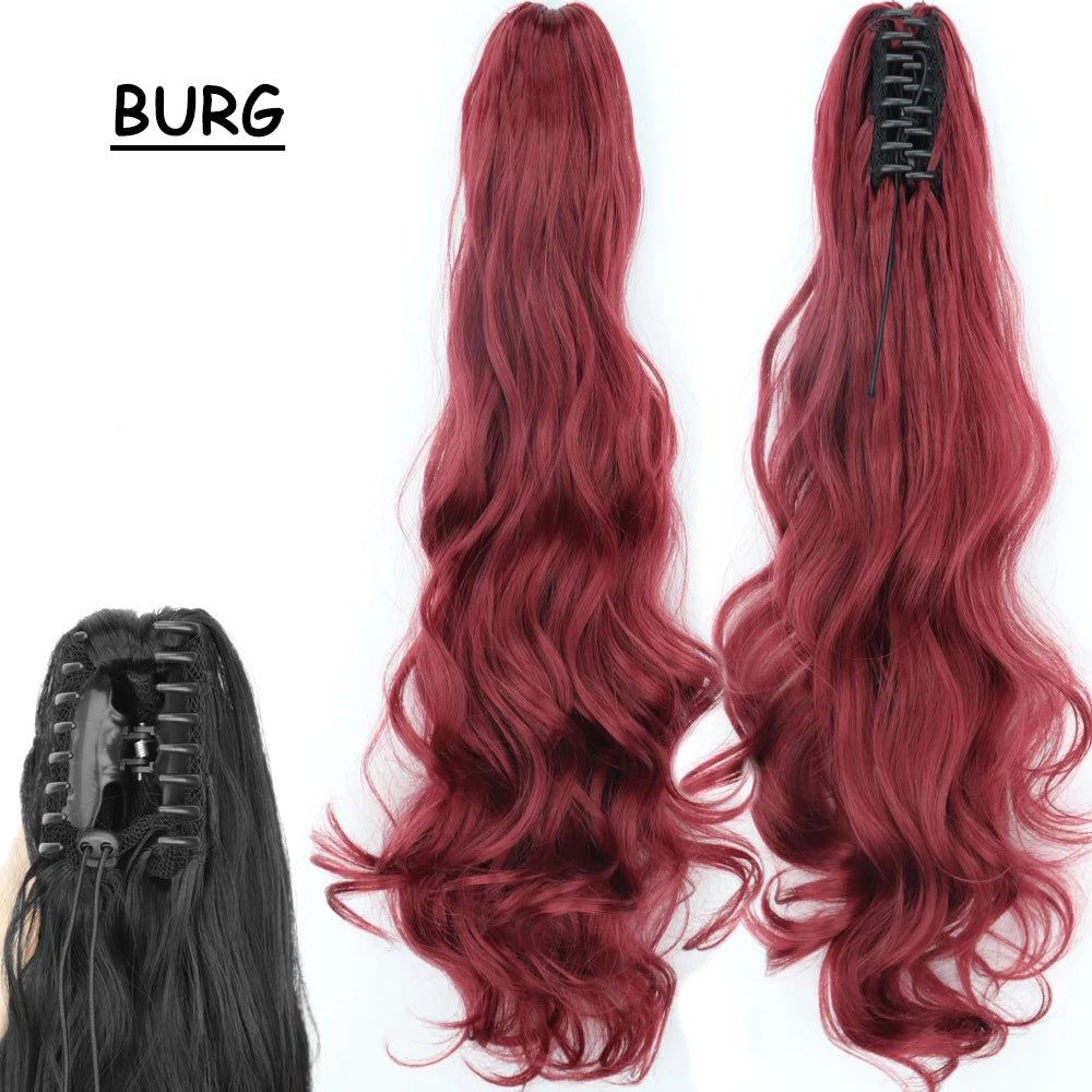 Synthetic Claw Clip Ponytail Hair Extension 24Inch Long Straight Ponytail Hair For Women Black Brown Pony Tail Hair Hairpiece